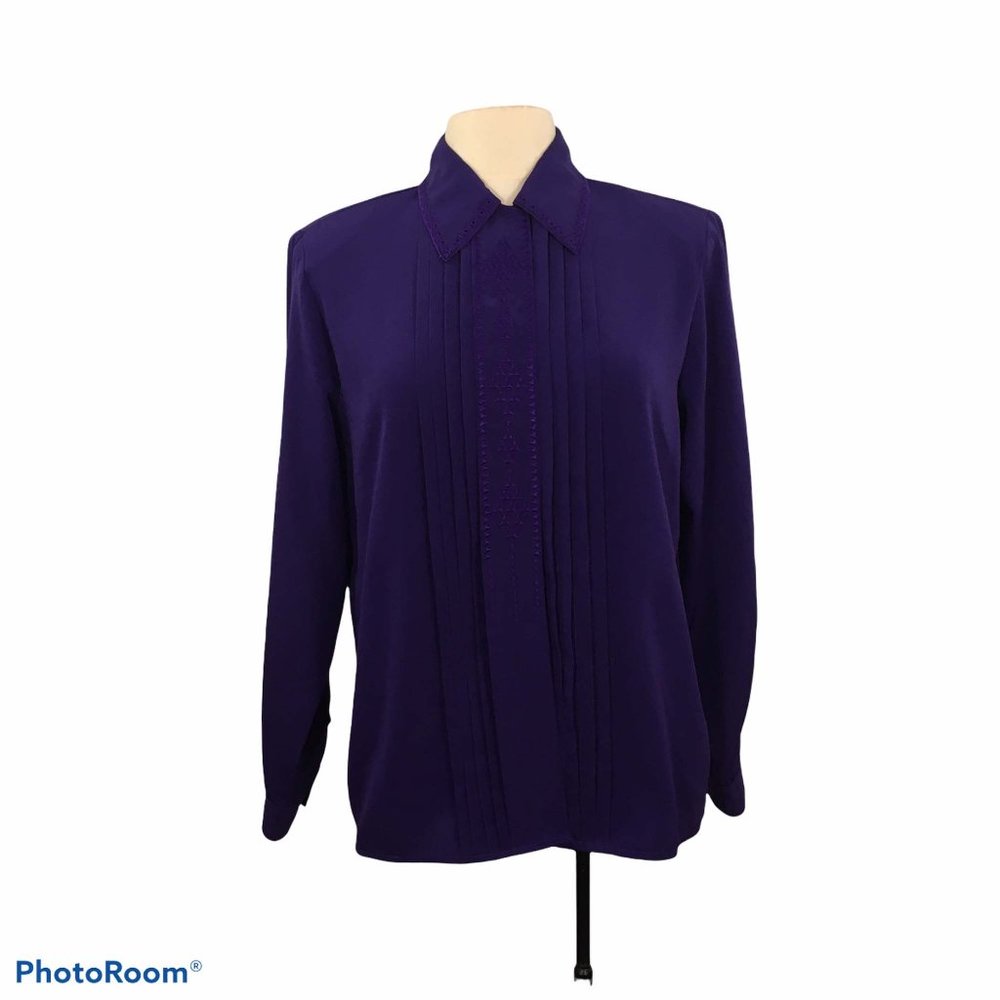 Claudia Richard Womens Vintage Purple Pleated Front Secretary Blouse, Top, 8
